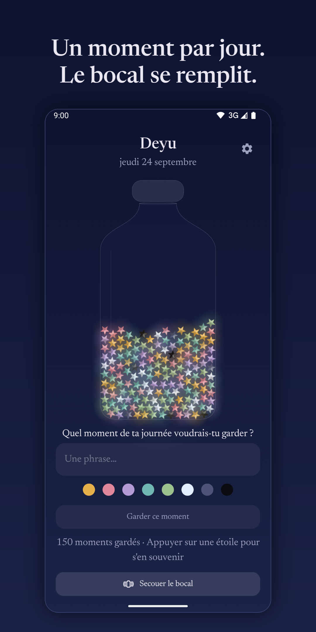 Le bocal de Deyu, qui se remplit d'étoiles aux couleurs de tes humeurs